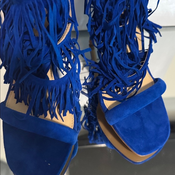 Steve Madden Electric Blue Fringe Suede High Heels - Picture 2 of 5